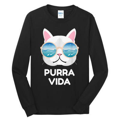 Funny Pura Vida Cat Costa Rica Surfing Surf Waves Tall Long Sleeve T-Shirt