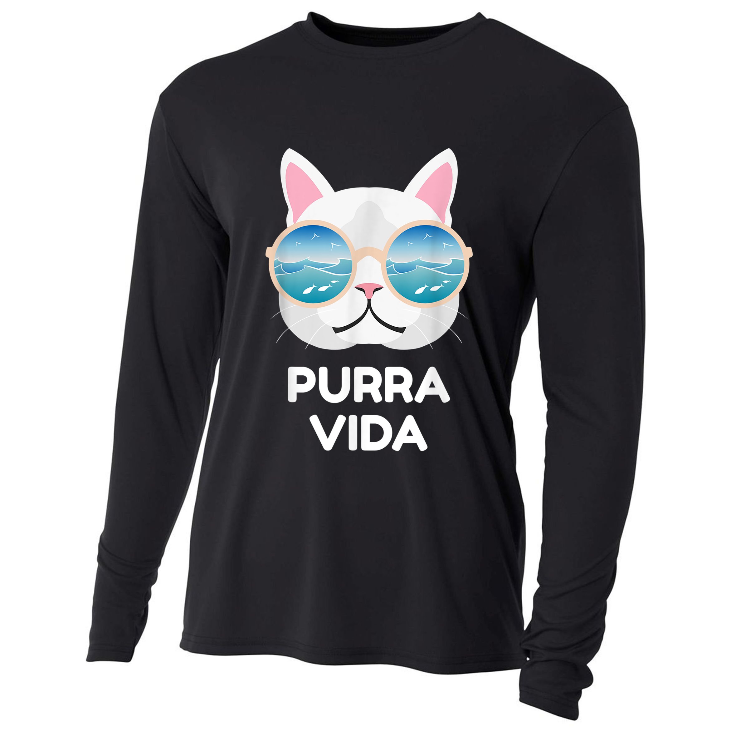 Funny Pura Vida Cat Costa Rica Surfing Surf Waves Cooling Performance Long Sleeve Crew
