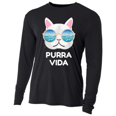 Funny Pura Vida Cat Costa Rica Surfing Surf Waves Cooling Performance Long Sleeve Crew