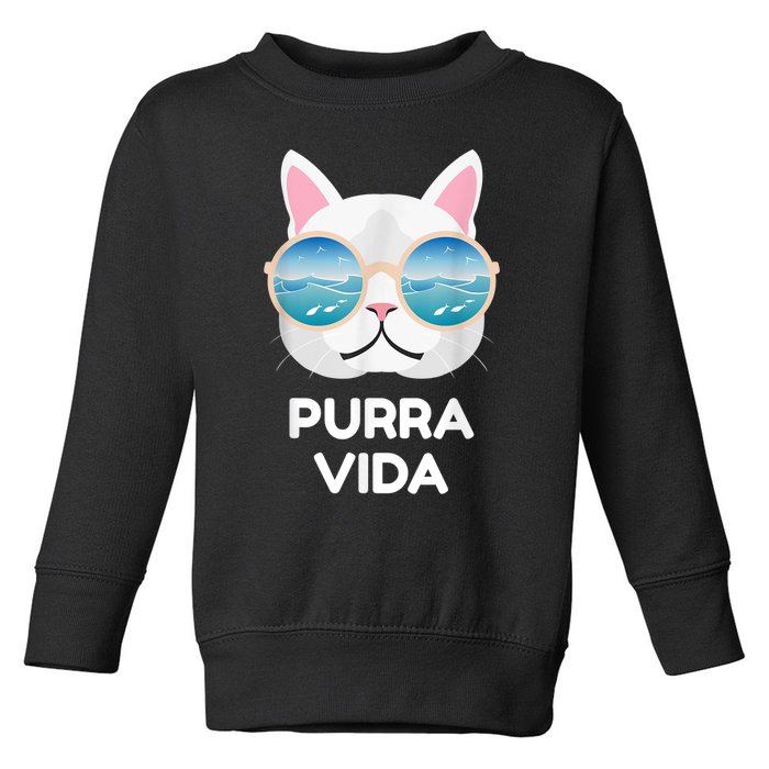 Funny Pura Vida Cat Costa Rica Surfing Surf Waves Toddler Sweatshirt