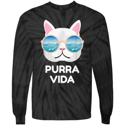 Funny Pura Vida Cat Costa Rica Surfing Surf Waves Tie-Dye Long Sleeve Shirt