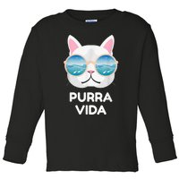 Funny Pura Vida Cat Costa Rica Surfing Surf Waves Toddler Long Sleeve Shirt