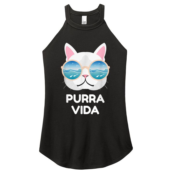 Funny Pura Vida Cat Costa Rica Surfing Surf Waves Women's Perfect Tri Rocker Tank