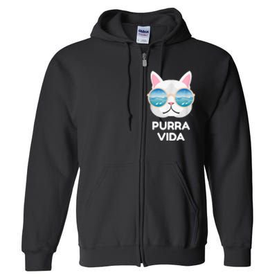 Funny Pura Vida Cat Costa Rica Surfing Surf Waves Full Zip Hoodie