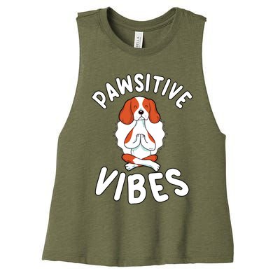 Funny Pawsitive Vibes Pun Cute Yoga Dog Beagle Lovers Gift Women's Racerback Cropped Tank