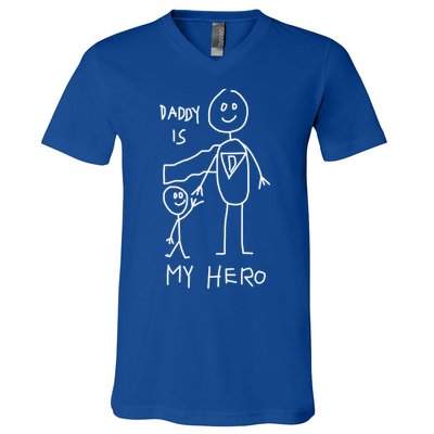 Firefighter Police Veteran Heros Daddy Is My Hero Funny Gift V-Neck T-Shirt