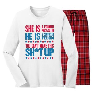 Former Prosecutor Vs Felon Pro Kamala Harris 2024 President Women's Long Sleeve Flannel Pajama Set 