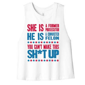 Former Prosecutor Vs Felon Pro Kamala Harris 2024 President Women's Racerback Cropped Tank