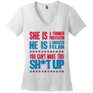 Former Prosecutor Vs Felon Pro Kamala Harris 2024 President Women's V-Neck T-Shirt