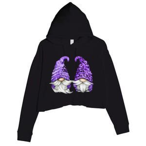 Floral Purple Valentine Gnomes For Mom Gift Cute Valentines Day Gift Crop Fleece Hoodie