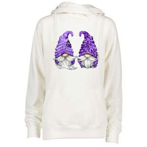 Floral Purple Valentine Gnomes For Mom Gift Cute Valentines Day Gift Womens Funnel Neck Pullover Hood