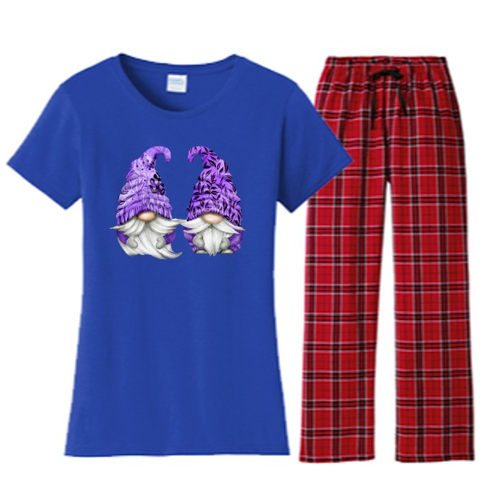 Floral Purple Valentine Gnomes For Mom Gift Cute Valentines Day Gift Women's Flannel Pajama Set