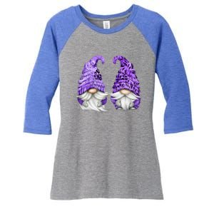 Floral Purple Valentine Gnomes For Mom Gift Cute Valentines Day Gift Women's Tri-Blend 3/4-Sleeve Raglan Shirt