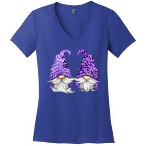 Floral Purple Valentine Gnomes For Mom Gift Cute Valentines Day Gift Women's V-Neck T-Shirt