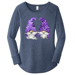 Floral Purple Valentine Gnomes For Mom Gift Cute Valentines Day Gift Women's Perfect Tri Tunic Long Sleeve Shirt