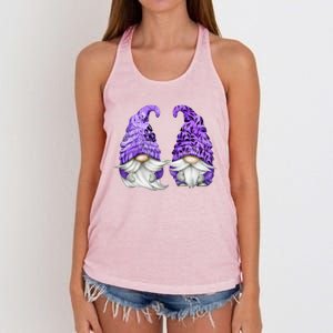 Floral Purple Valentine Gnomes For Mom Gift Cute Valentines Day Gift Women's Knotted Racerback Tank