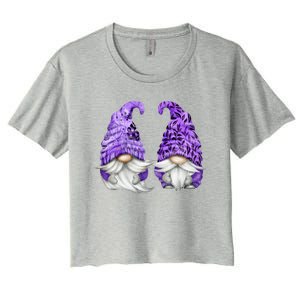 Floral Purple Valentine Gnomes For Mom Gift Cute Valentines Day Gift Women's Crop Top Tee