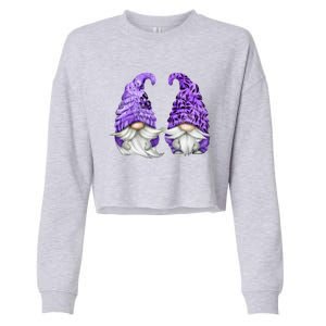 Floral Purple Valentine Gnomes For Mom Gift Cute Valentines Day Gift Cropped Pullover Crew