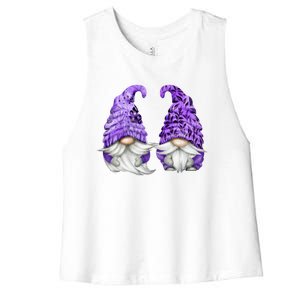 Floral Purple Valentine Gnomes For Mom Gift Cute Valentines Day Gift Women's Racerback Cropped Tank