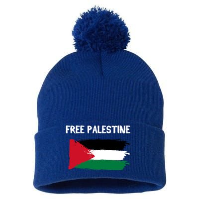 Free Palestine Vintage Distressed Palestinian Flag Gift Pom Pom 12in Knit Beanie