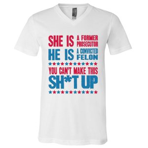 Former Prosecutor Vs Felon Pro Kamala Harris 2024 President V-Neck T-Shirt