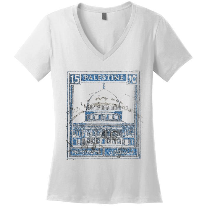 Free Palestine Vintage Stamp Stand For Peace Middle East Women's V-Neck T-Shirt