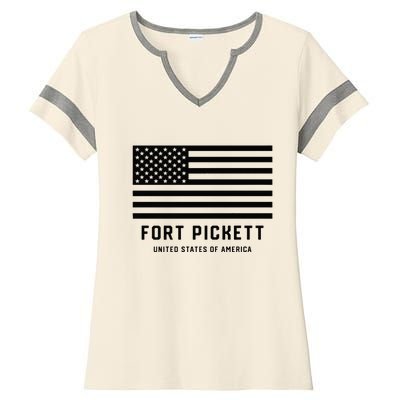 Fort Pickett Virginia USA Military American Flag Ladies Halftime Notch Neck Tee