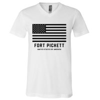 Fort Pickett Virginia USA Military American Flag V-Neck T-Shirt