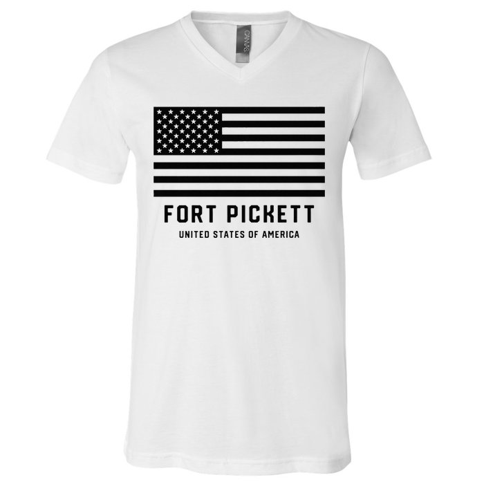 Fort Pickett Virginia USA Military American Flag V-Neck T-Shirt