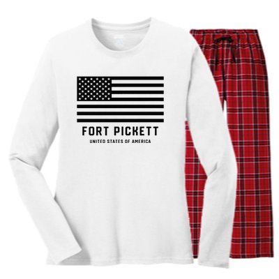 Fort Pickett Virginia USA Military American Flag Women's Long Sleeve Flannel Pajama Set 