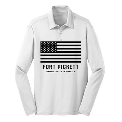 Fort Pickett Virginia USA Military American Flag Silk Touch Performance Long Sleeve Polo