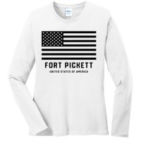 Fort Pickett Virginia USA Military American Flag Ladies Long Sleeve Shirt