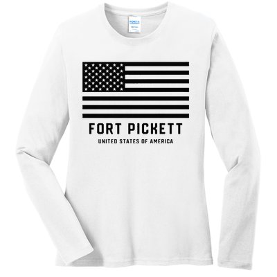 Fort Pickett Virginia USA Military American Flag Ladies Long Sleeve Shirt