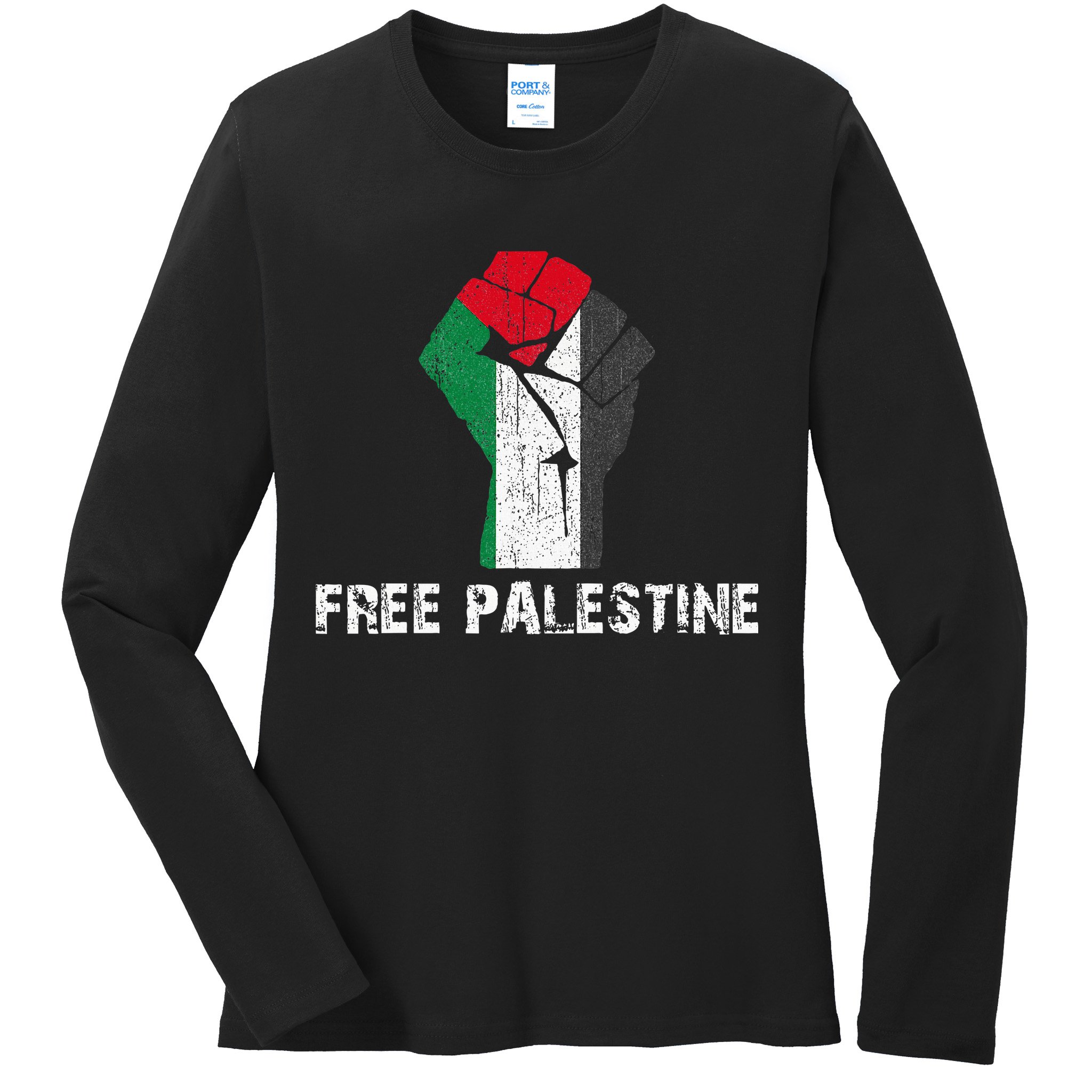 Free Palestine Vintage Retro Palestine Fist Ladies Long Sleeve Shirt