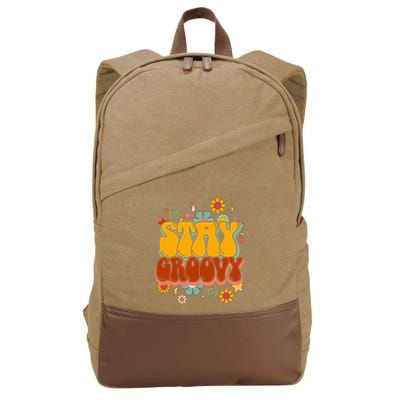 Floral Peaceful Vibes Embrace Positivity with Retro Flower Design Cotton Canvas Backpack