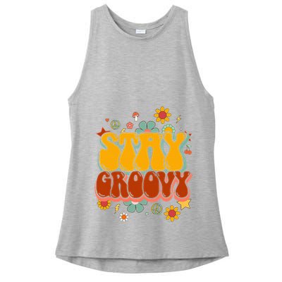 Floral Peaceful Vibes Embrace Positivity with Retro Flower Design Ladies PosiCharge Tri-Blend Wicking Tank