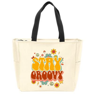 Floral Peaceful Vibes Embrace Positivity with Retro Flower Design Zip Tote Bag