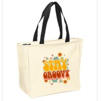 Floral Peaceful Vibes Embrace Positivity with Retro Flower Design Zip Tote Bag