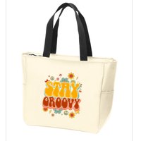 Floral Peaceful Vibes Embrace Positivity with Retro Flower Design Zip Tote Bag