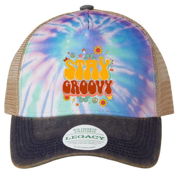 Floral Peaceful Vibes Embrace Positivity with Retro Flower Design Legacy Tie Dye Trucker Hat