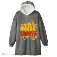 Floral Peaceful Vibes Embrace Positivity with Retro Flower Design Hooded Wearable Blanket