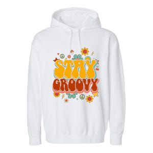 Floral Peaceful Vibes Embrace Positivity with Retro Flower Design Garment-Dyed Fleece Hoodie