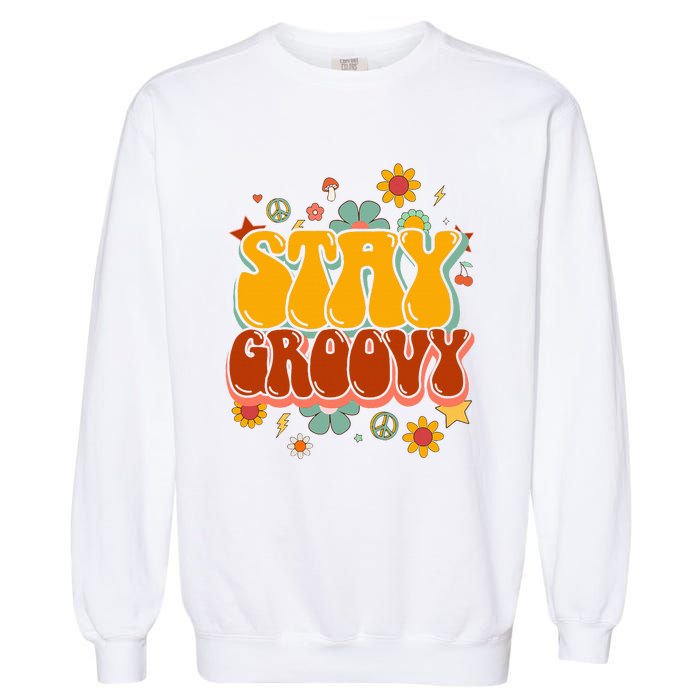 Floral Peaceful Vibes Embrace Positivity with Retro Flower Design Garment-Dyed Sweatshirt