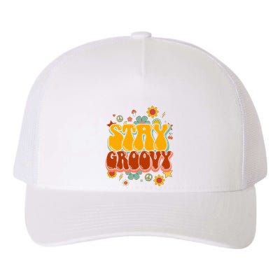 Floral Peaceful Vibes Embrace Positivity with Retro Flower Design Yupoong Adult 5-Panel Trucker Hat