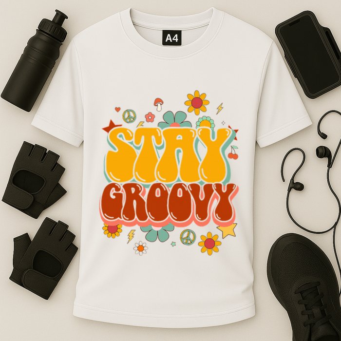 Floral Peaceful Vibes Embrace Positivity with Retro Flower Design Performance Shirt