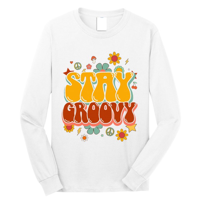 Floral Peaceful Vibes Embrace Positivity with Retro Flower Design Long Sleeve Shirt