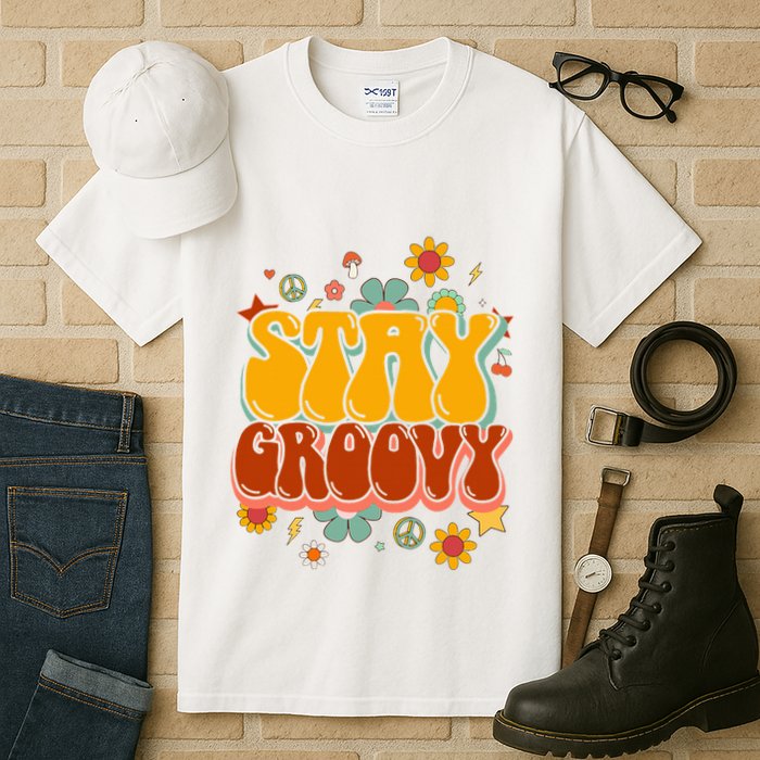 Floral Peaceful Vibes Embrace Positivity with Retro Flower Design Tall T-Shirt