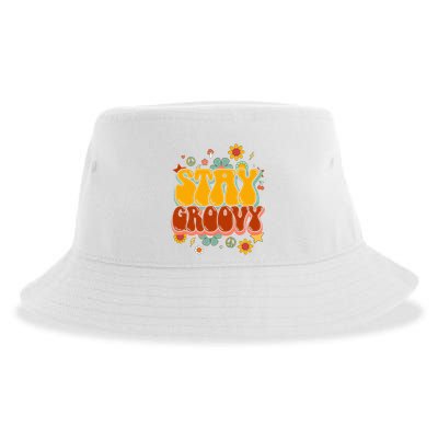 Floral Peaceful Vibes Embrace Positivity with Retro Flower Design Sustainable Bucket Hat
