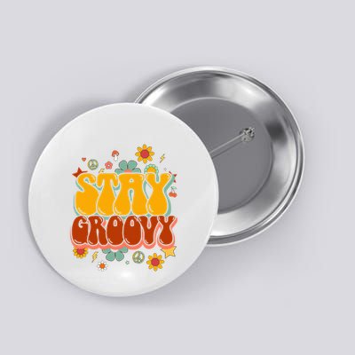 Floral Peaceful Vibes Embrace Positivity with Retro Flower Design Button