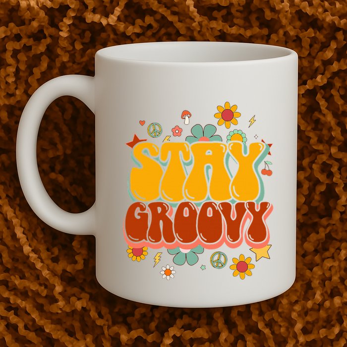 Floral Peaceful Vibes Embrace Positivity with Retro Flower Design Mug